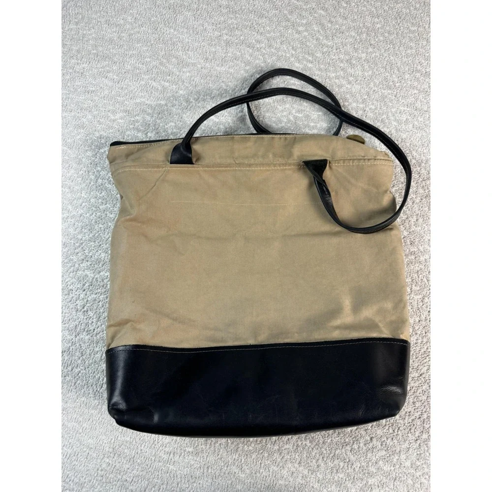 R. Riveter Tote Bag Womens‎ Tan Black Canvas Leather American Handmade Zip Top